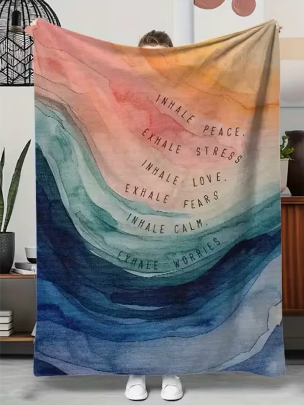 Inhale Peace Multicolor Cozy Blanket- Gradient Ocean & Sunset